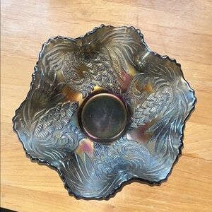 Fenton Pinecone Ruffled Bowl vintage cobalt carnival glass 6” diameter